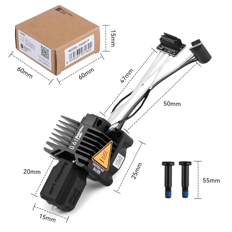 ENOMAKER Bamboo Lab X1 Carbon, X1, X1C Hotend Complete Kit for X1 Series 3D Printer, Full Assembly Hardened Steel Hot End with Fan, Thermistor, Ceramic Heater, 0.6mm Nozzle, Extruder Heating Block Replacement - Image 4